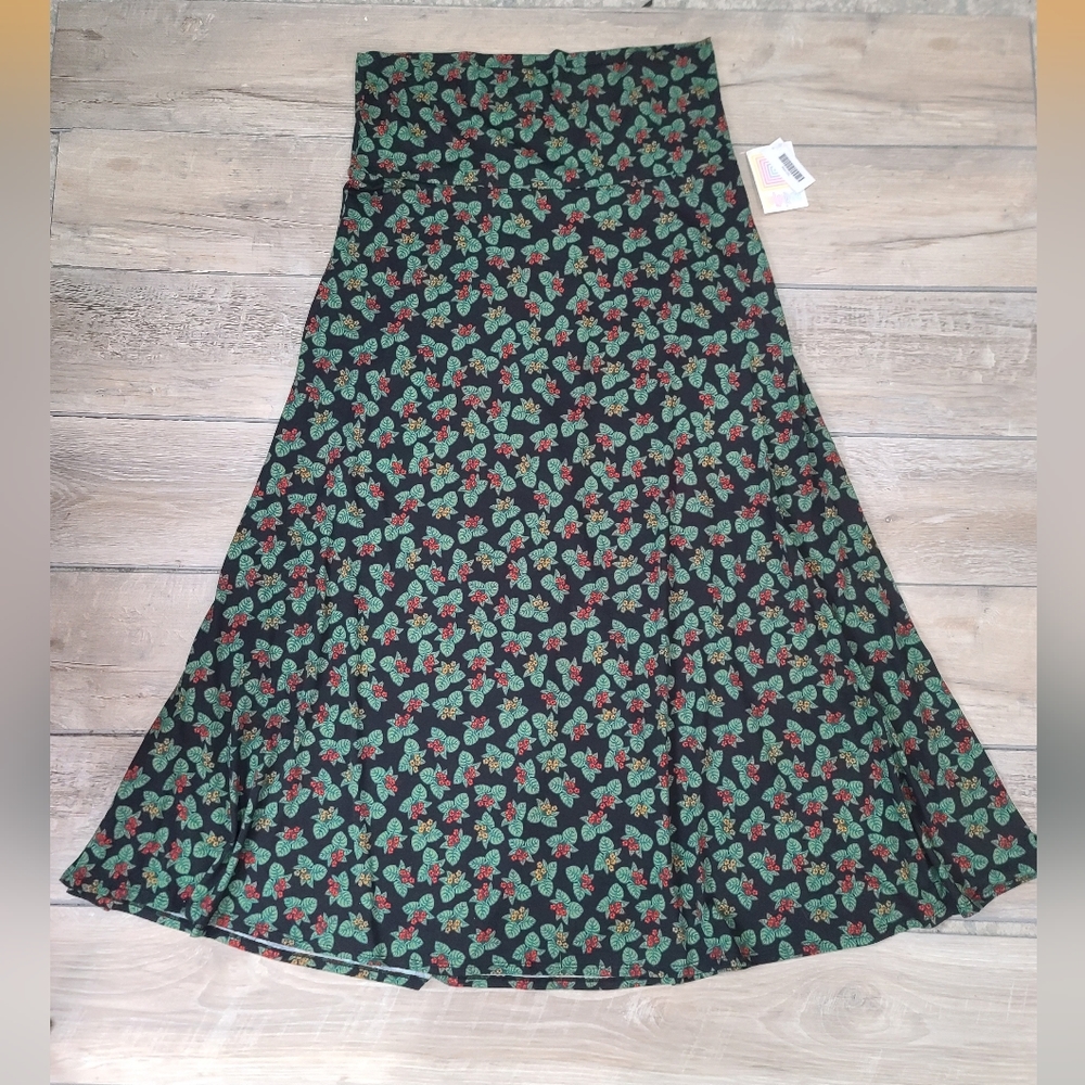 LuLaRoe Green Leaf Flower Print Soft Stretchy Maxi Skirt Size 2XL - Picture 2 of 8